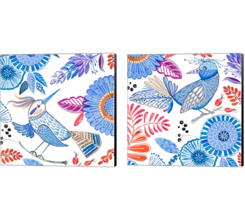 Bird with Flowers 2 Piece Canvas Print Set by Ani Del Sol