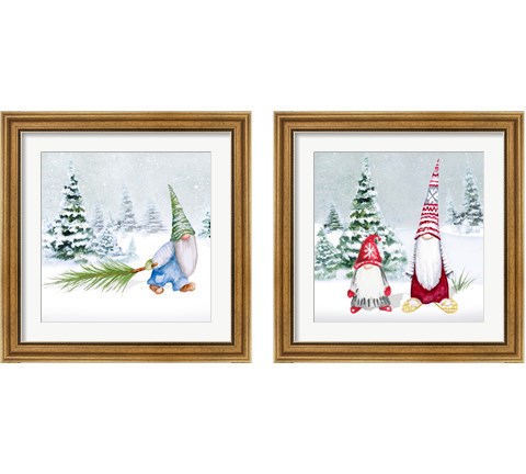 Gnomes on Winter Holiday 2 Piece Framed Art Print Set by Janice Gaynor