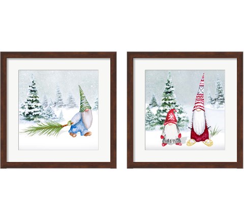 Gnomes on Winter Holiday 2 Piece Framed Art Print Set by Janice Gaynor