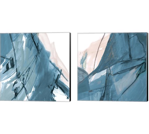 Blue on White Abstract 2 Piece Canvas Print Set by Robin Maria
