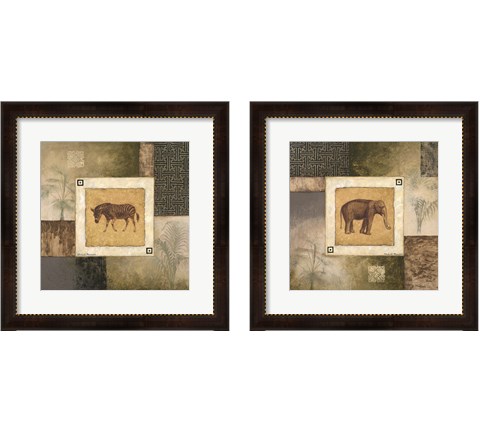 Elephant & Zebra Woodcut 2 Piece Framed Art Print Set by Michael Marcon