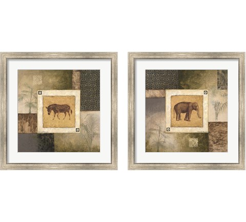 Elephant & Zebra Woodcut 2 Piece Framed Art Print Set by Michael Marcon