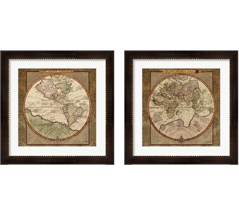 Damask World Map 2 Piece Framed Art Print Set by Elizabeth Medley