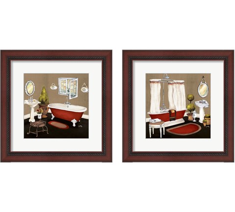 Red Master Bath 2 Piece Framed Art Print Set by Elizabeth Medley