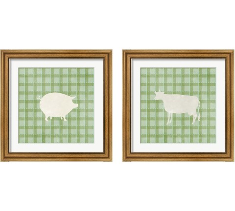 Farm Animal on Plaid 2 Piece Framed Art Print Set by Elizabeth Medley