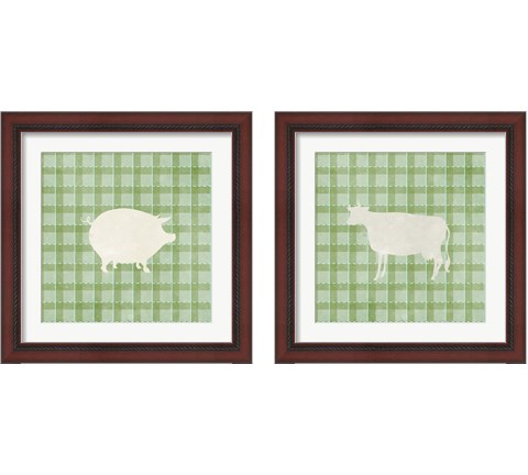 Farm Animal on Plaid 2 Piece Framed Art Print Set by Elizabeth Medley