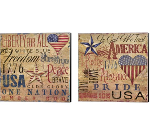 America Typography 2 Piece Canvas Print Set by Elizabeth Medley
