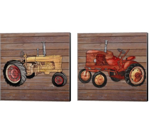 Tractor on Wood 2 Piece Canvas Print Set by Elizabeth Medley
