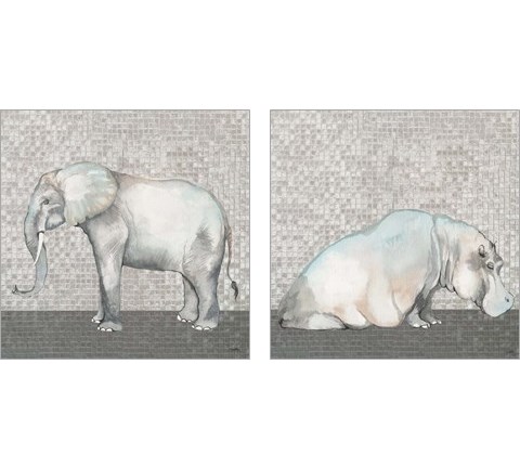 Introspective Hippo & Elephant 2 Piece Art Print Set by Elizabeth Medley