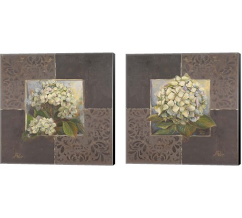 Hydrangeas on Brown 2 Piece Canvas Print Set by Patricia Pinto