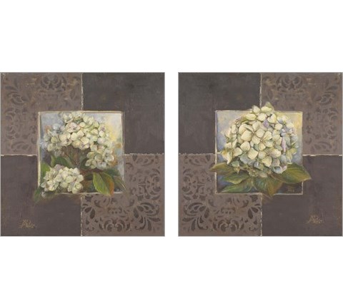 Hydrangeas on Brown 2 Piece Art Print Set by Patricia Pinto