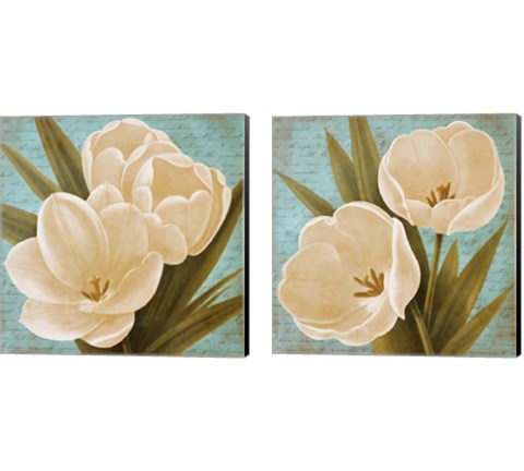 Morning Tulips on Blue 2 Piece Canvas Print Set by Vivien Rhyan