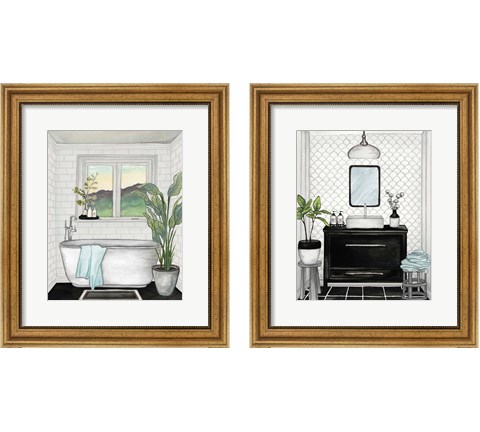 Modern Black and White Bath 2 Piece Framed Art Print Set by Elizabeth Medley