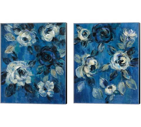 Loose Flowers on Blue 2 Piece Canvas Print Set by Silvia Vassileva
