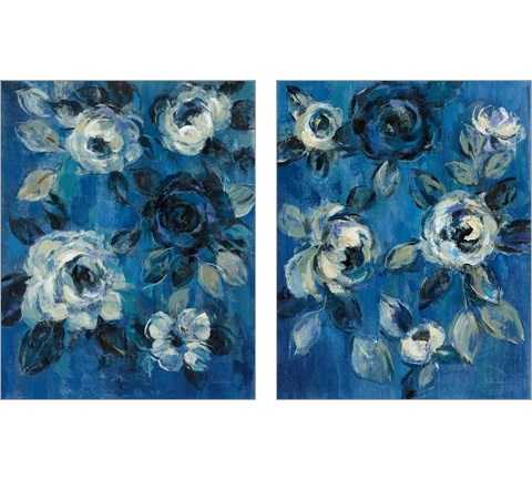 Loose Flowers on Blue 2 Piece Art Print Set by Silvia Vassileva