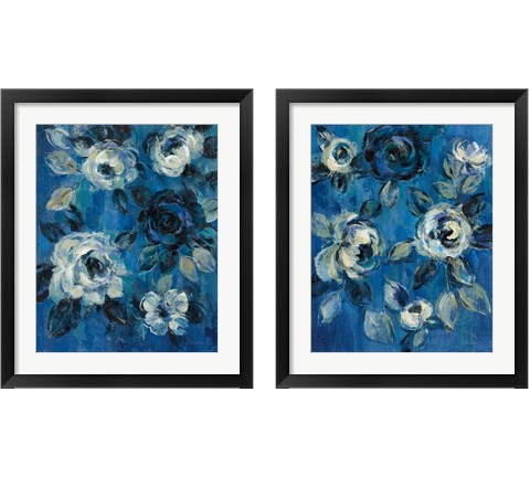 Loose Flowers on Blue 2 Piece Framed Art Print Set by Silvia Vassileva
