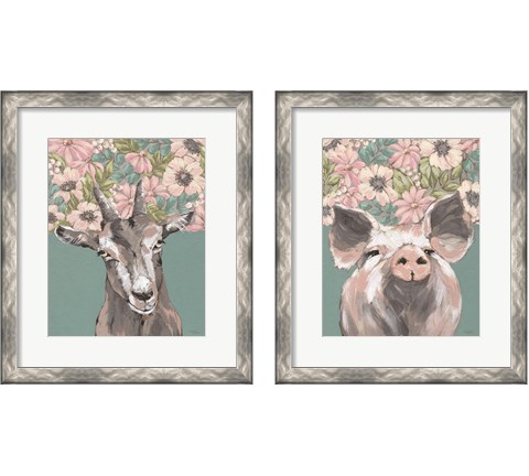Floral Farm Animals 2 Piece Framed Art Print Set by Michele Norman