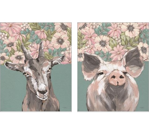 Floral Farm Animals 2 Piece Art Print Set by Michele Norman