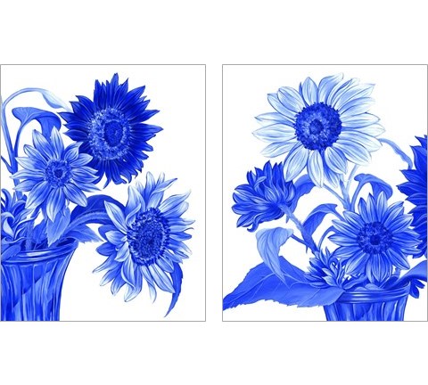 China Sunflowers blue 2 Piece Art Print Set by Kelsey Wilson