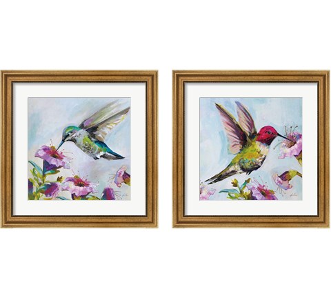 Hummingbird  Florals 2 Piece Framed Art Print Set by Jeanette Vertentes