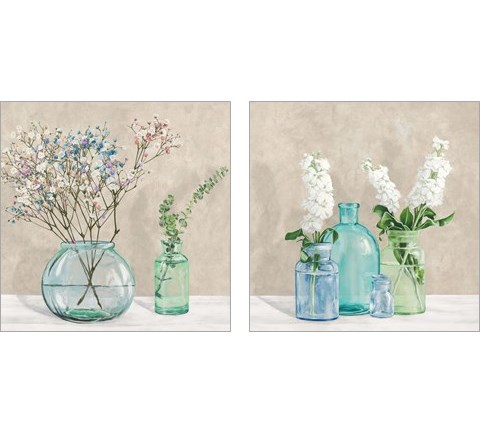 Floral Setting with Glass Vases 2 Piece Art Print Set by Jenny Thomlinson
