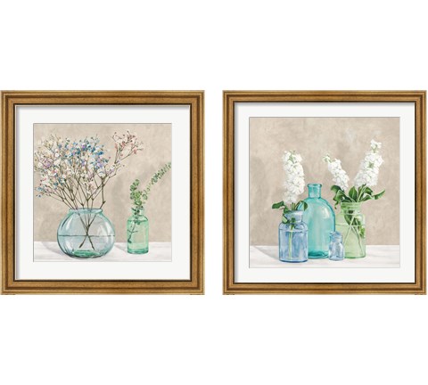 Floral Setting with Glass Vases 2 Piece Framed Art Print Set by Jenny Thomlinson