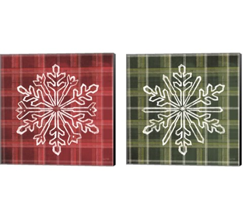 Red & Green Plaid Snowflakes 2 Piece Canvas Print Set by House Fenway