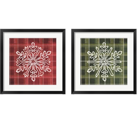 Red & Green Plaid Snowflakes 2 Piece Framed Art Print Set by House Fenway