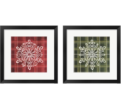 Red & Green Plaid Snowflakes 2 Piece Framed Art Print Set by House Fenway