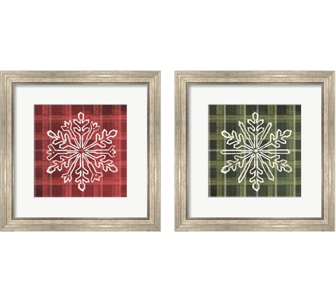 Red & Green Plaid Snowflakes 2 Piece Framed Art Print Set by House Fenway
