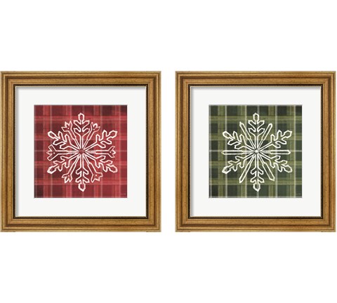 Red & Green Plaid Snowflakes 2 Piece Framed Art Print Set by House Fenway