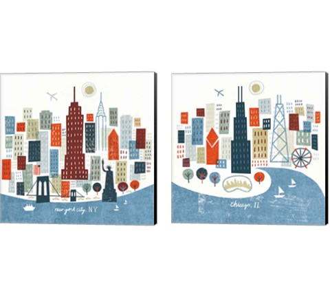 Colorful Chicago & New York 2 Piece Canvas Print Set by Michael Mullan