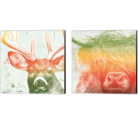 Norwegian Bison & Deer Rainbow 2 Piece Canvas Print Set by Marie-Elaine Cusson