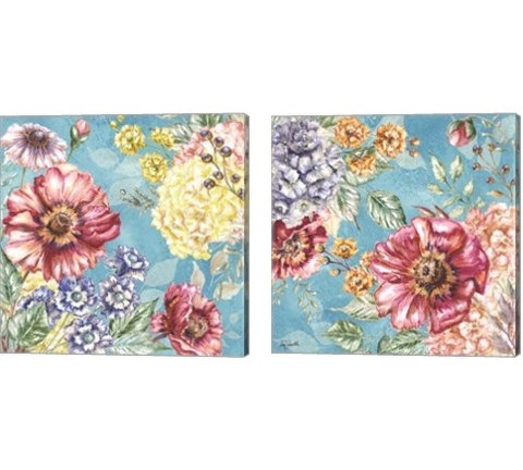 Wildflower Medley square blue 2 Piece Canvas Print Set by Tre Sorelle Studios