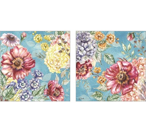 Wildflower Medley square blue 2 Piece Art Print Set by Tre Sorelle Studios