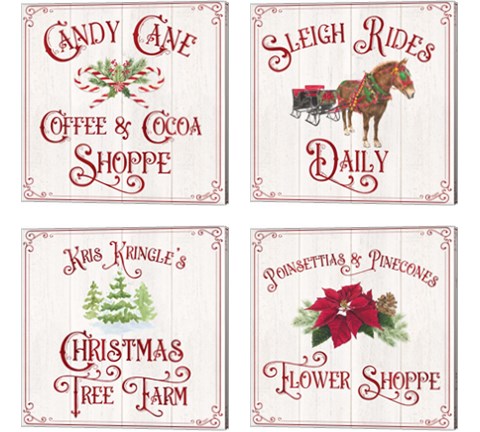 Vintage Christmas Signs 4 Piece Canvas Print Set by Tara Reed