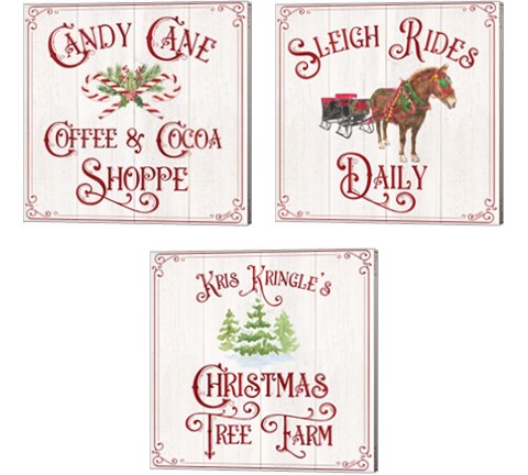 Vintage Christmas Signs 3 Piece Canvas Print Set by Tara Reed