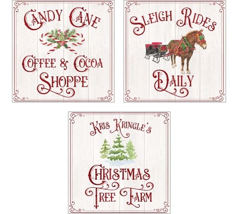 Vintage Christmas Signs 3 Piece Art Print Set by Tara Reed