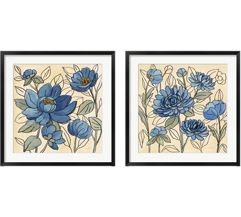 Spring Lace Floral Blue 2 Piece Framed Art Print Set by Silvia Vassileva