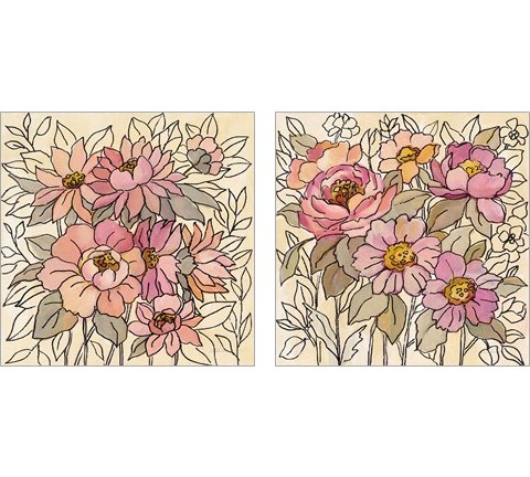Spring Lace Floral Pink 2 Piece Art Print Set by Silvia Vassileva