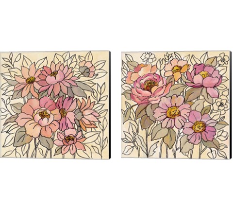 Spring Lace Floral Pink 2 Piece Canvas Print Set by Silvia Vassileva