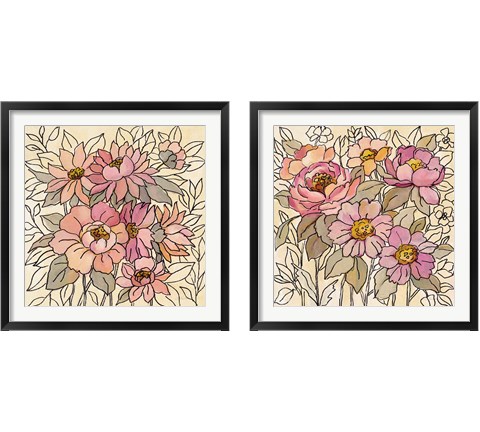 Spring Lace Floral Pink 2 Piece Framed Art Print Set by Silvia Vassileva
