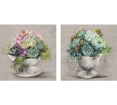 Festive Succulents Gray 2 Piece Art Print Set by Julia Purinton
