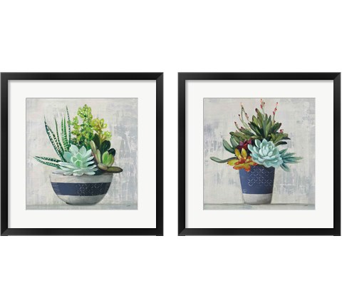 Succulent Still Life Navy 2 Piece Framed Art Print Set by Julia Purinton