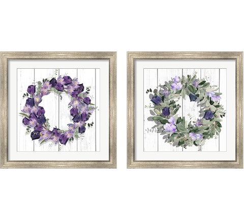 Purple Tulip Wreath 2 Piece Framed Art Print Set by Jennifer Parker