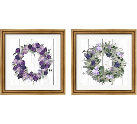Purple Tulip Wreath 2 Piece Framed Art Print Set by Jennifer Parker