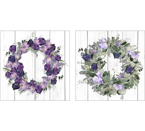 Purple Tulip Wreath 2 Piece Art Print Set by Jennifer Parker