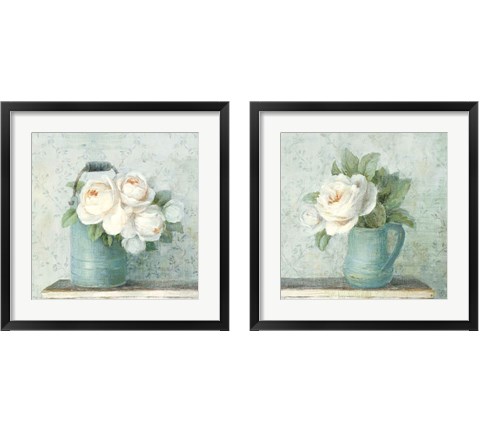 June Roses White Blue 2 Piece Framed Art Print Set by Danhui Nai
