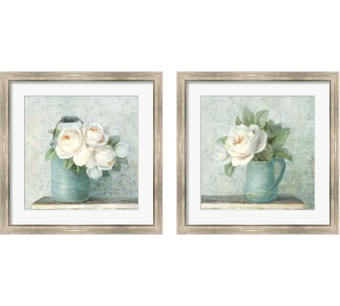 June Roses White Blue 2 Piece Framed Art Print Set by Danhui Nai