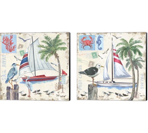Post Cards and Palms 2 Piece Canvas Print Set by Anita Phillips